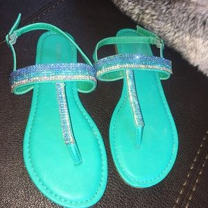 Teal sandals with gems